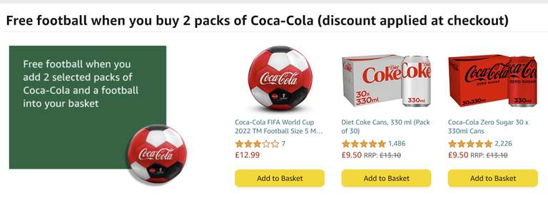 Amazon Fresh : FREE World Cup 2022 football when you buy 2 packs of Coca-Cola (Diet or Zero) £11.20 (Minimum Spend Applies) @ Amazon Fresh
