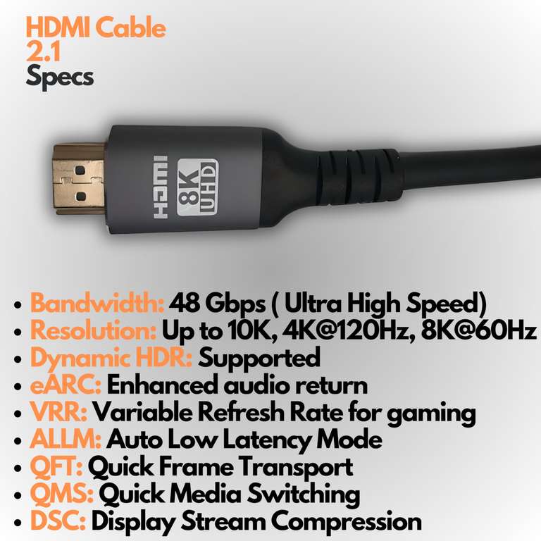 Betron Ultra HD 8K HDMI Cable 2.1, High-Speed, 3D and ARC Compatible, 2M Long - Sold By Betron UK FBA