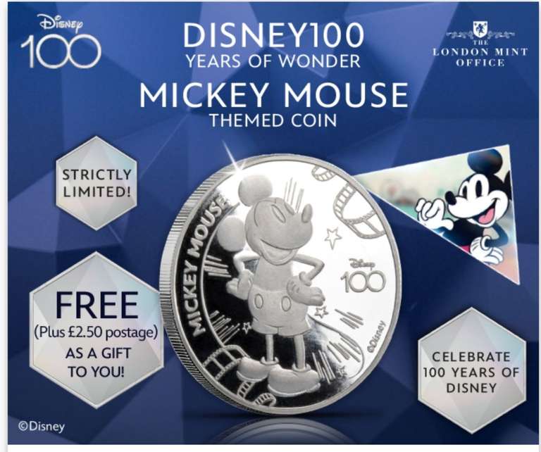 Disney100 Years of Wonder Mickey Mouse Themed Coin - Just Pay Postage