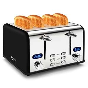 Keenstone Toaster 4 Slice, Stainless Steel Toasters with Timer, Wide Slot, Reheat/Defrost/Cancel Fuction, £19.99 @ Amazon