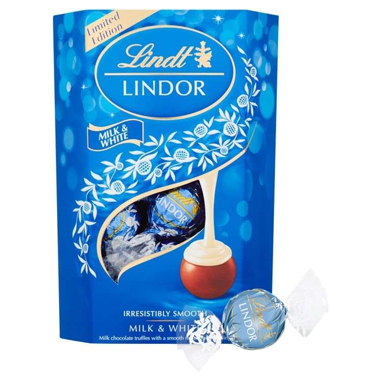 Lindt Lindor Milk and White Chocolate Truffles Box - Approx 16 balls, 200 g