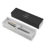 Parker Jotter Ballpoint Pen | Stainless Steel with Golden Trim | Medium Point Blue Ink | Gift Box