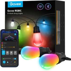 Govee Outdoor LED String Lights, 15m RGBIC WiFi Garden Lights Dimmable Warm White LED Bulbs - Sold by Govee UK / FBA