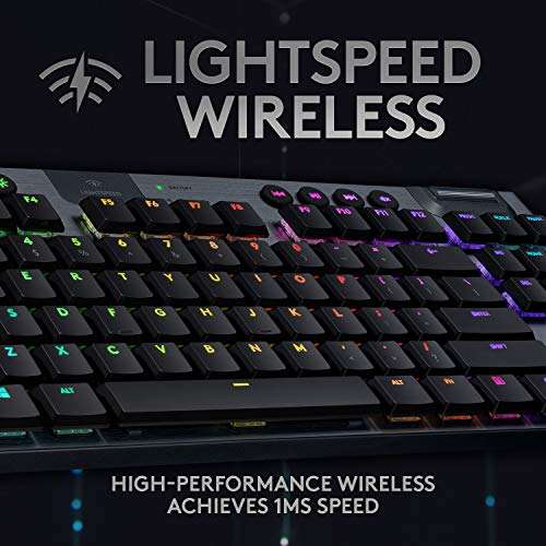 Logitech G915 LIGHTSPEED TKL Tenkeyless Wireless Mechanical Gaming Keyboard with low profile GL-Tactile key switches
