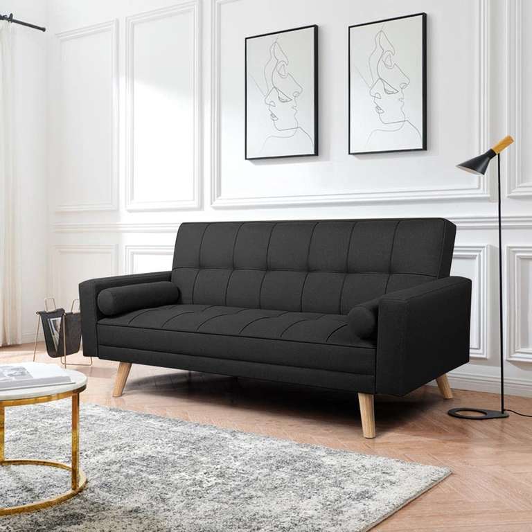 Yaheetech Modern Fabric Sofa Bed 3 Seater Click Clack Sofa Settee Recliner Couch with Wooden Legs Black - Sold by Yaheetech UK