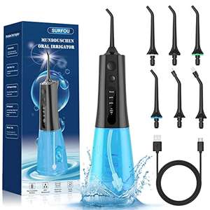 SURFOU IPX7 Waterproof Water Flossers for Teeth, USB Rechargeable 3 Modes 6 Jet Tips 4 Pressure - 300ML Water Tank