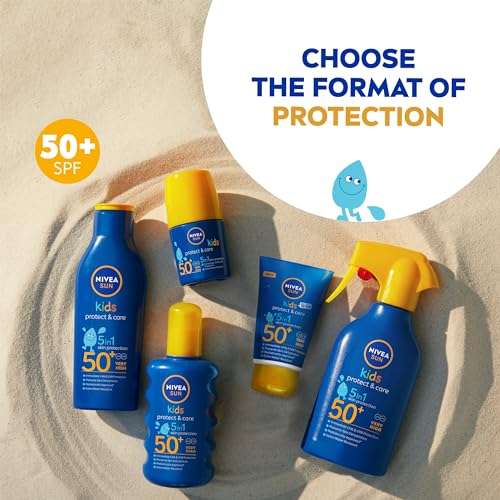 NIVEA Sun Kids Protect & Care SPF 50+ Roll On (50ml), Sunscreen SPF 50 Kids Sun Cream for Delicate Skin - £4.12 - £4.46 with voucher & S&S