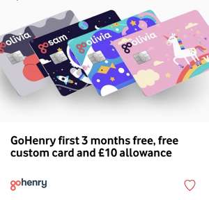 GoHenry first 3 months free, free custom card and £10 allowance via veryme @ Vodafone