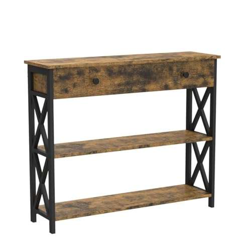 Yaheetech Industrial Console Table with Drawer Metal Frame, Vintage Sofa Table with 2 Open Shelves. Sold & dispatched by Yaheetech UK
