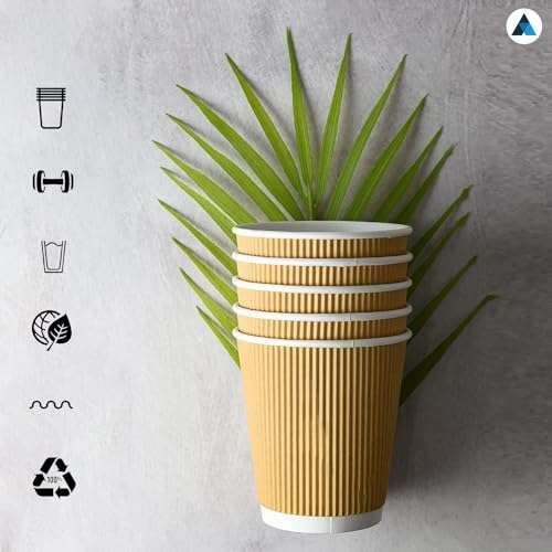 Eco-Friendly Kraft Paper Coffee Cups - Disposable Hot Drink Cups 7oz To 16oz (Triple Layer, Open Box)