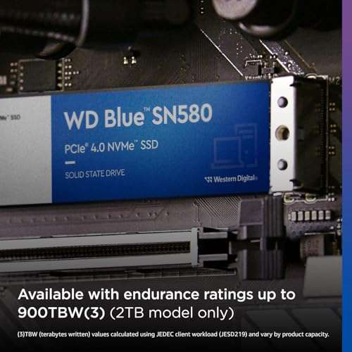 WD Blue SN580 2TB, M.2 2280, NVMe SSD, PCIe Gen4, up to 4150 MB/s read speeds, nCache 4.0 Technology