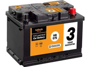 Halfords HB075 Lead Acid 12V Car Battery 3 Year Guarantee, with code - £41.24 @ Halfords