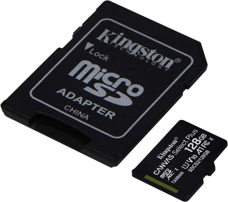 Kingston Canvas Select Plus microSD Card SDCS2/128 GB Class 10 A1 (SD Adapter Included)
