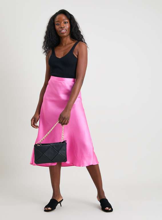 Pink Satin Midi Skirt With Free Click & Collect