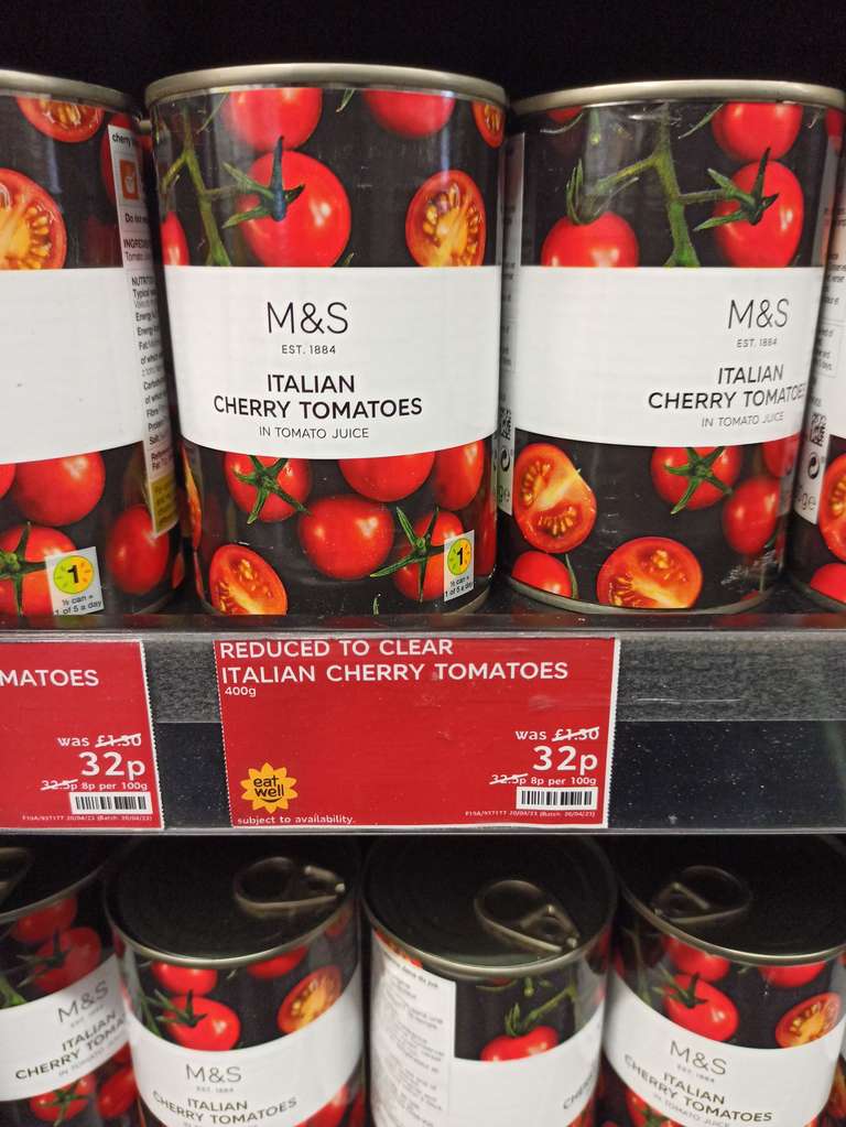 M&S Italian Cherry Tomatoes 400g reduced to 32p @ Marks & Spencers Stratford Upon Avon