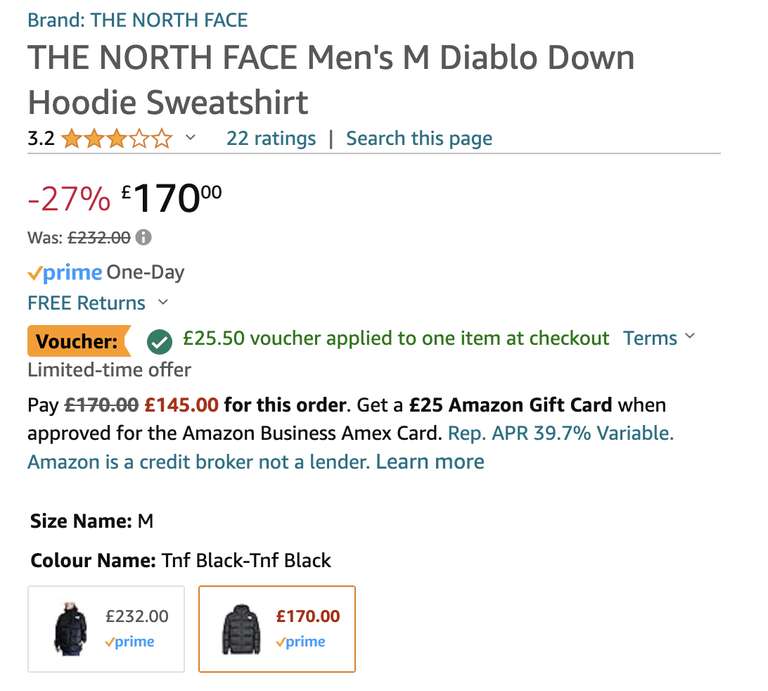 THE NORTH FACE Men's M Diablo Down Hoodie Sweatshirt Jacket W/Voucher - Size Medium only