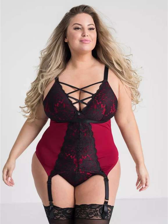 Plus Size Night Lily Wine and Black Lace Basque Set - £13.50 + free delivery using code @ Lovehoney