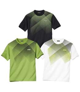 Pack of 3 Men's Sporty Graphic Print T-Shirts - Crew Neck - Black, White, Green - Medium only