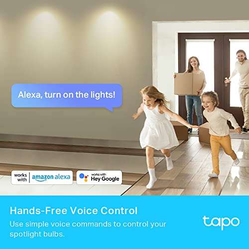 4x TP-Link Tapo Smart Wi-Fi Spotlight, Dimmable, 2700 K Warm Light, GU10 Lamp Base, Remote Control, £23.99 at Amazon