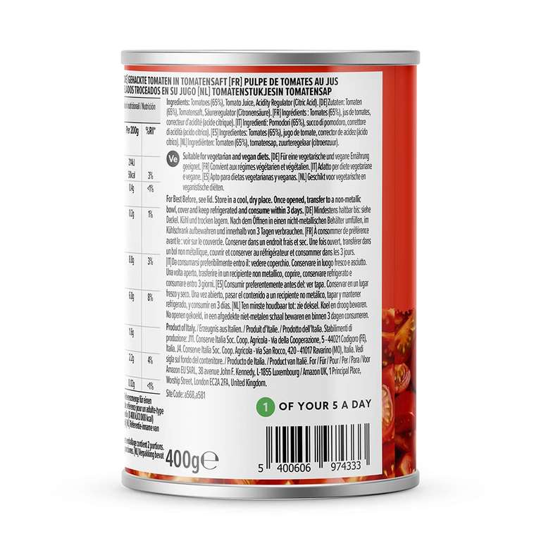 by Amazon Italian Chopped Tomatoes, 400g, Pack of 12 - £6.37 (Subscribe & save £6.05) @ Amazon