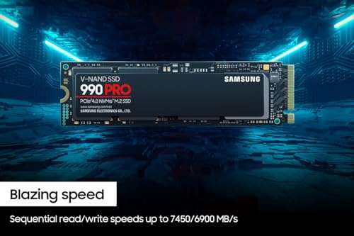 Samsung 990 PRO NVMe M.2 SSD, 2 TB, PCIe 4.0, 7,450 MB/s read, 6,900 MB/s write, Internal SSD
