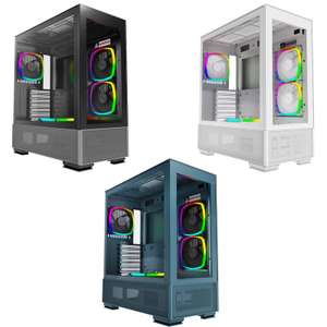 Montech SKY TWO Black. White or Blue Mid Tower PC Case with 4x ARGB Fans