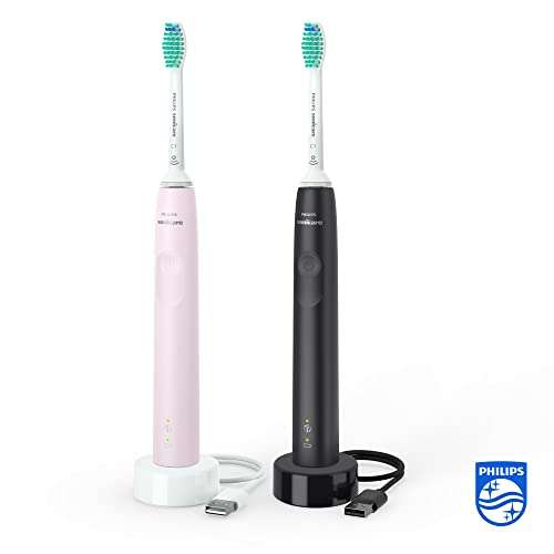 Twin pack (Pink and black) Sonicare toothbrushes (3100 series hx3675) £51.04 @ Amazon France