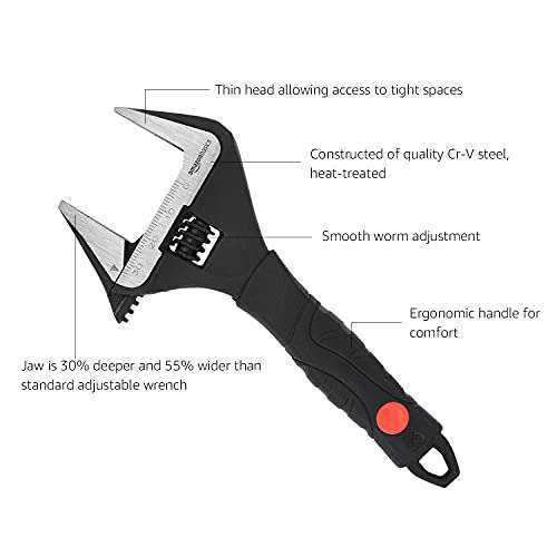 Amazon Basics 6-Inch (150 mm) Plumbing Adjustable Wrench with Soft Grip, Wide Mouth