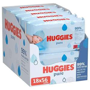 Huggies Pure, Baby Wipes, 18 Packs (1008 Wipes Total) - 99 Percent Pure Water Wipes - Fragrance Free for Gentle Cleaning and Protection