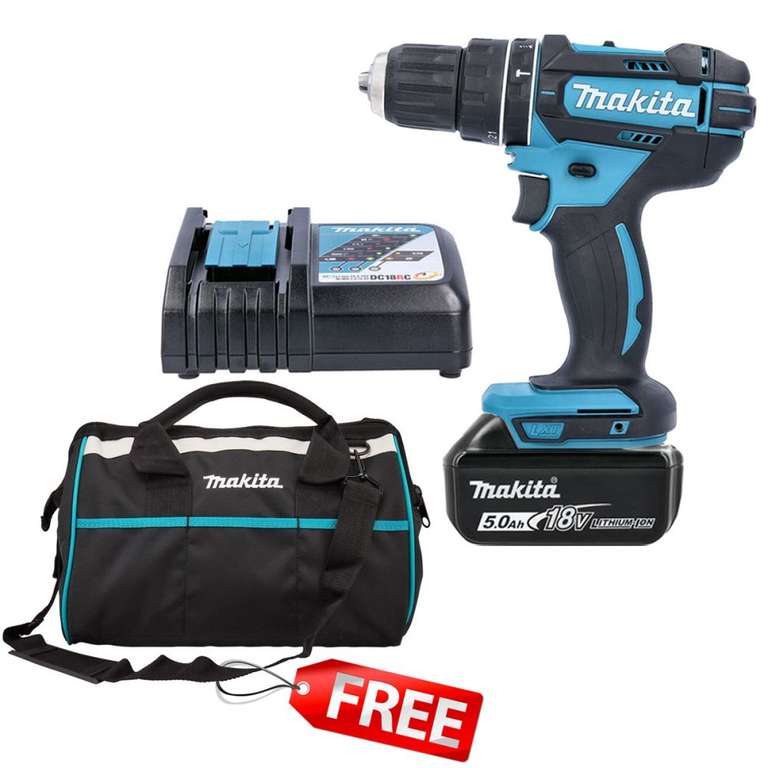 Makita DHP482 18V + 1 x 5.0Ah Battery & Charger + 832319-7 Tool Bag + Free Gift + 5% off with discount code £114.95 @ UK Planet Tools