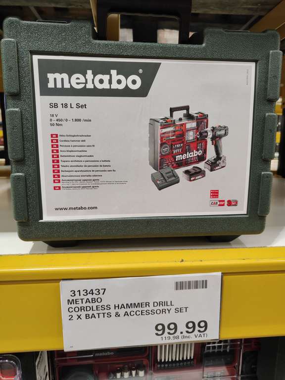 Metabo 18V Cordless Hammer Drill with Two 2.0Ah Batteries and Accessory Kit - £119.98 @ Costco Sunbury Thames