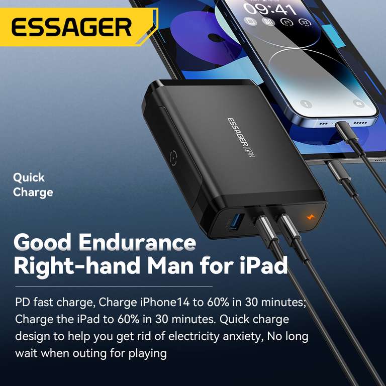 Essager 100W GaN Desktop Charger PPS/PD/QC/Adaptive Fast Charge £25.80 delivered @ Aliexpress / Essager Official Store