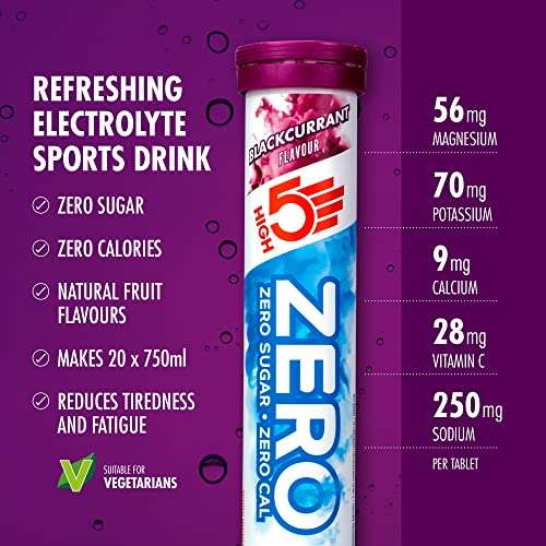 HIGH5 Zero Electrolyte Hydration Tablets Added Vitamin C (Blackcurrant , 20 Count (Pack of 8) £18.39 S&S