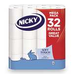 Nicky Soft Touch Toilet Tissue 2 Ply Extra Value Pack 32 Rolls £9.25 (£8.33/£7.86 on S&S + 10% off 1st S&S) min order x 2 @ Amazon