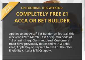 Free Bet £1-£10 Bet Builder or ACCA any footie match this weekend
