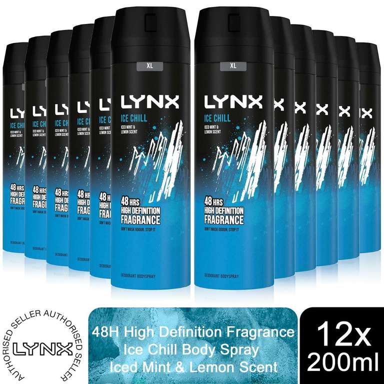 Lynx XL Ice Chill 48H Fresh Iced Mint & Lemon Scent Body Spray Deodorant, 12x200ml £21.59 using code via Ebay / Avantgardebrands