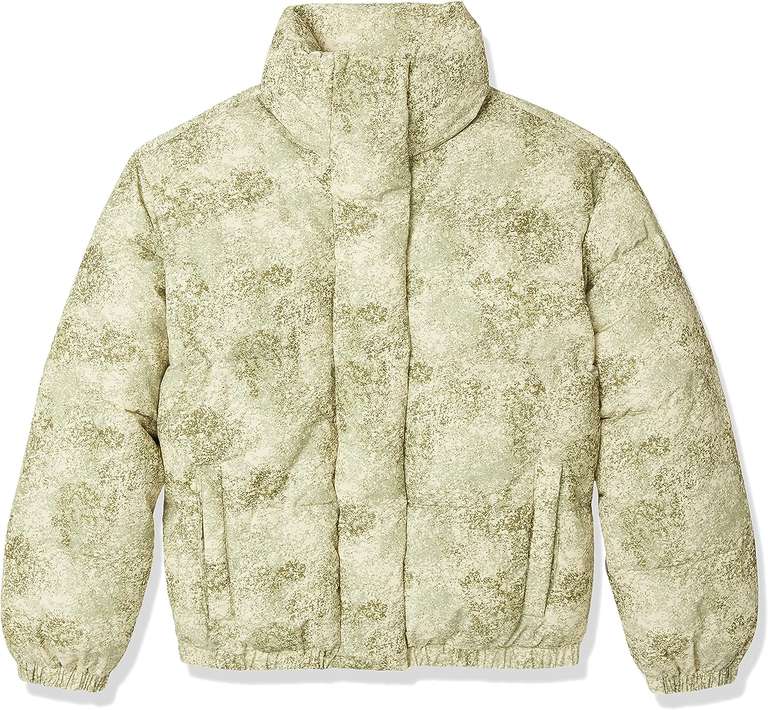 Amazon Essentials Women's Relaxed-Fit Mock-Neck Short Puffer Jacket Olive Print, size L
