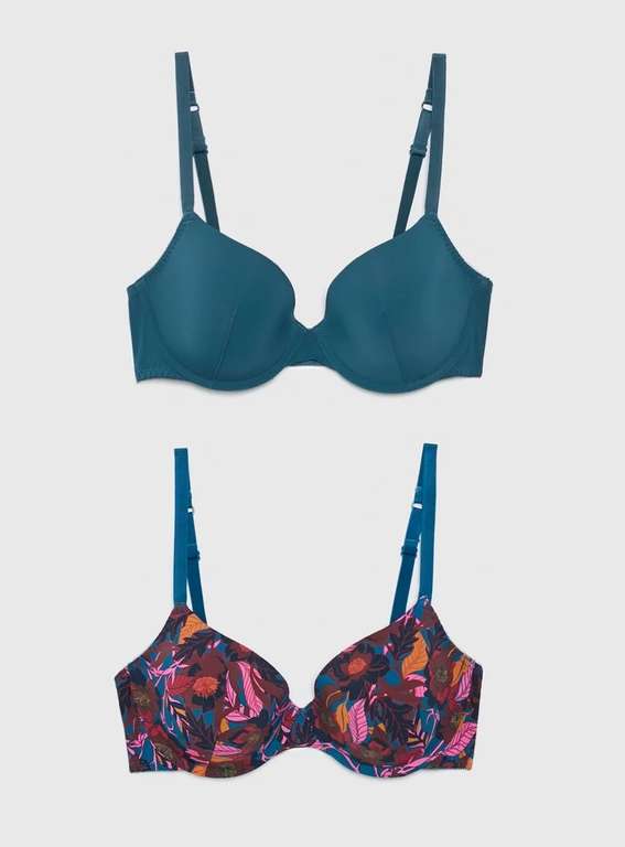 2 pack of Teal & Burgundy Tropical T-Shirt Underwired Bras - £4.80 (Limited Sizes) with click & collect @ Tu Clothing