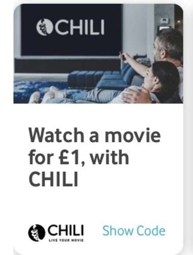 Claim your CHILI film rental in SD, HD or 4K only from a specific promotional section for just £1 vodafone VeryMe