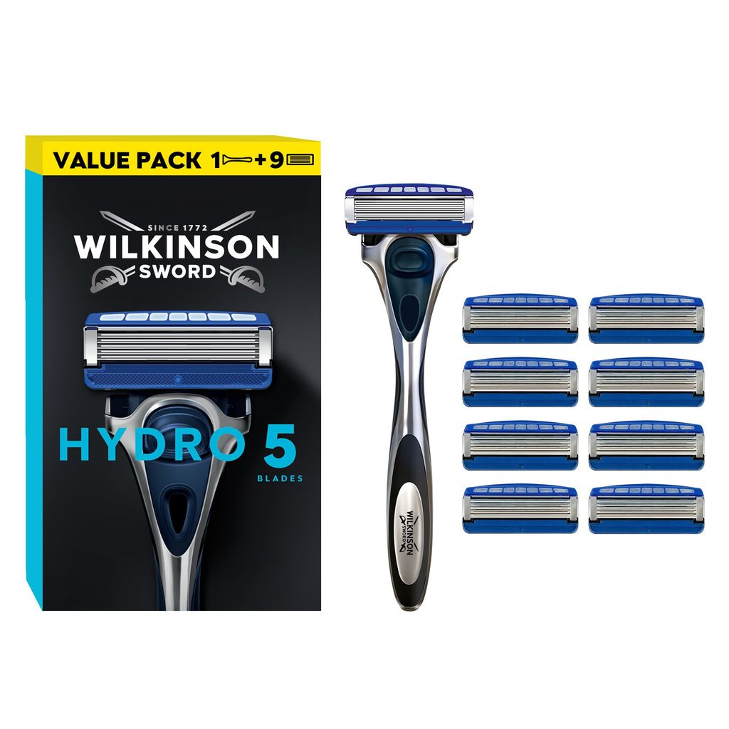 Wilkinson Sword Hydro 5 Men’s Razor, 1 Reusable Handle + 9 Blades Refills Pack - £8.88 / £7.95 S&S (Prime Deal)