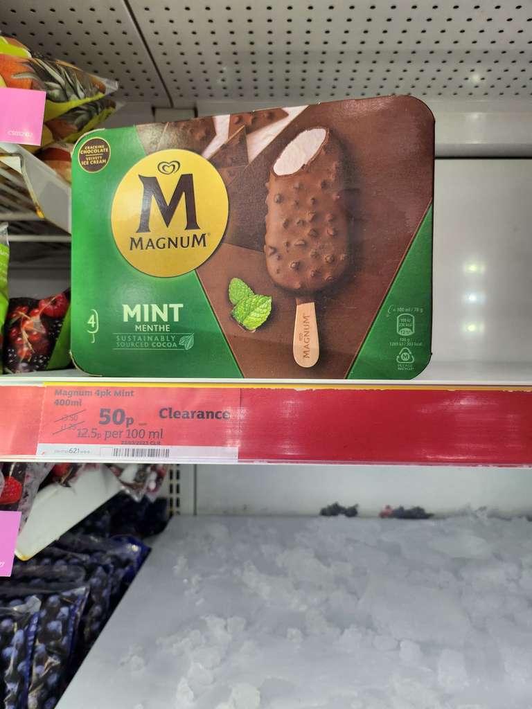 4 mint magnum ice creams 400ml - 50p @ sainsburys stoke