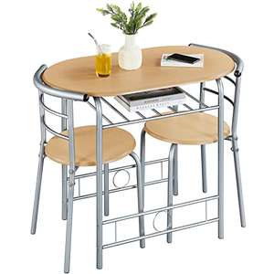 Yaheetech 3 Piece Modern Round Dining Table & Chairs Set for 2, Natural - sold and dispatched by Yaheetech UK