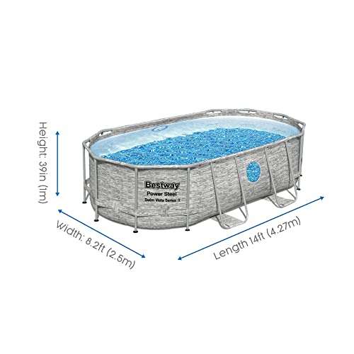 Bestway Power Steel Swim Vista Pool Set II, 14FT Grey - with Filter Pump, Ladder, Pool Cover and ChemConnect Dispenser