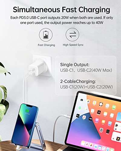 Nestling 40W Dual USB C Fast Charger Plug £6.99 with Voucher - Sold by Osmanthus fragrans Co., Ltd / Fulfilled By Amazon