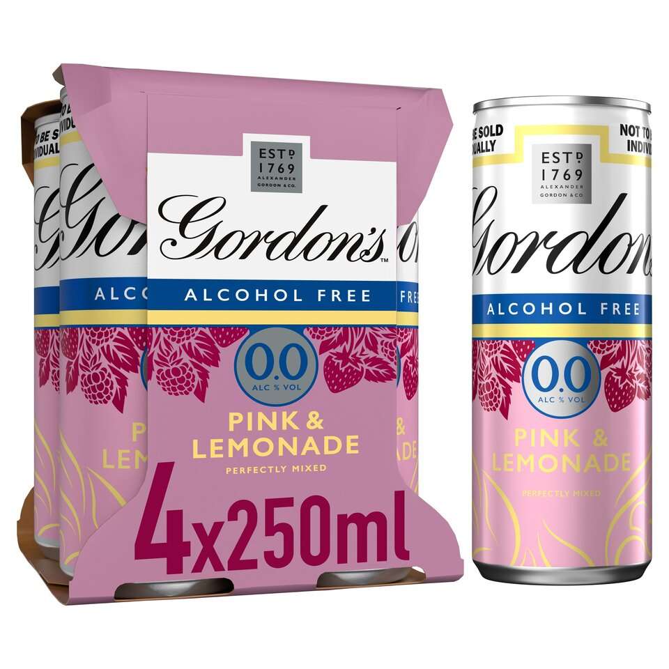 Gordon's Pink 0.0 & Lemonade Can 0% Vol 4x250ml (Possible £2 Cashback Via  Shopmium App) | hotukdeals