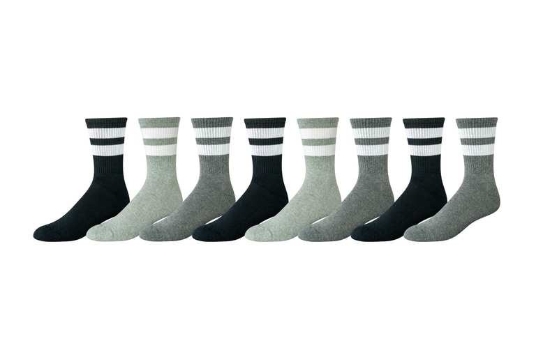 Amazon Essentials Men's Retro Stripe Crew Socks, 8 Pairs 12-14