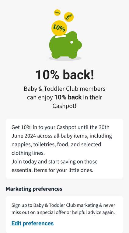 10% back in Asda rewards on certain baby products