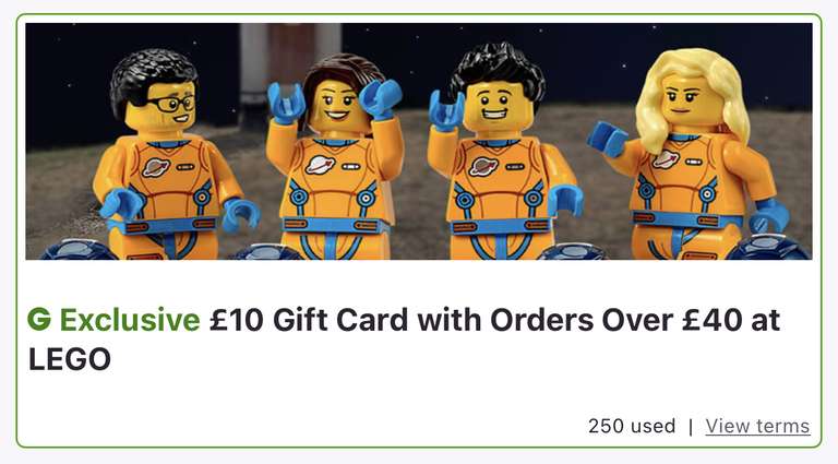 £10 Gift Card with Orders Over £40 at Lego via Groupon