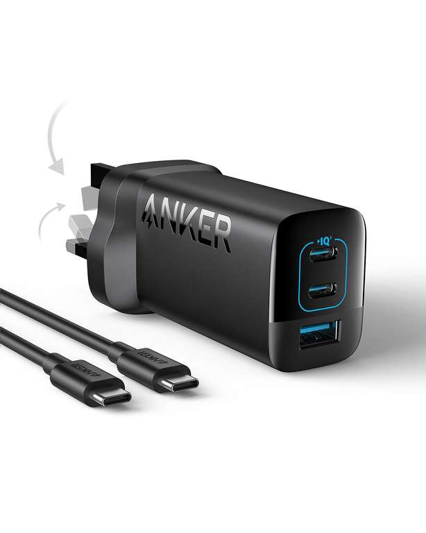 67W USB C Plug, Anker 335 Charger, PIQ 3.0 Compact & Foldable 3-Port Fast Charger Sold by AnkerDirect UK FBA