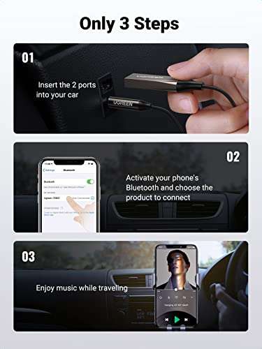 UGREEN Bluetooth Aux Adapter, Car Aux Bluetooth 5.0 Receiver USB Audio Adaptor - £11.88 w/ Voucher Dispatched By Amazon, Sold By UGreen